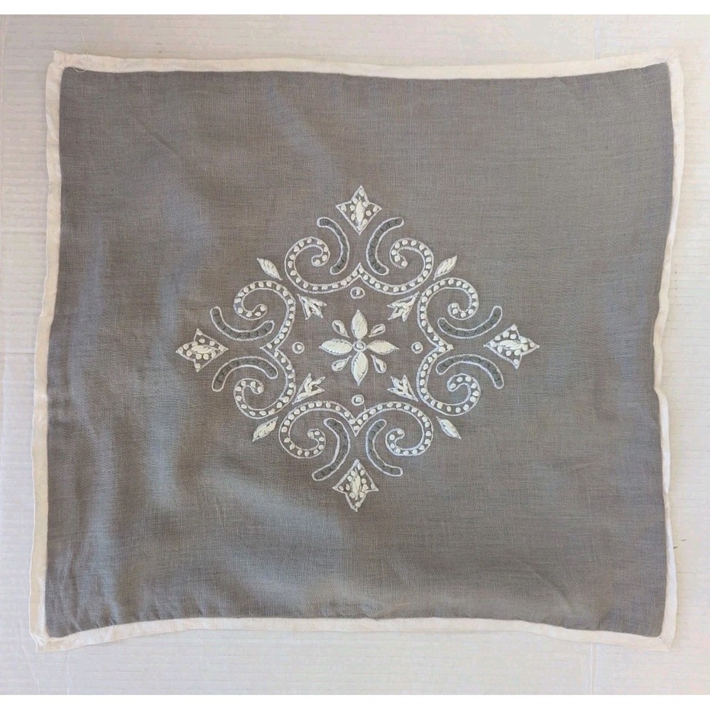 Safavieh Euro Pillow Gray Shams Linen 17.5 X 19.0 Embroidered Button Closure